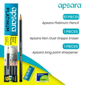 Apsara Platinum Pencils - 10N Pencils (Free Non Dust Grippo Eraser and Long Point Sharpener)