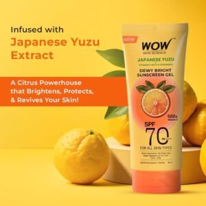 Wow Skin Science Japanese Yuzu + Vitamin C With 5 Ceramides Dewy Bright Sunscreen Gel SPF 7- PA+++ For All Skin Types - 80 ml